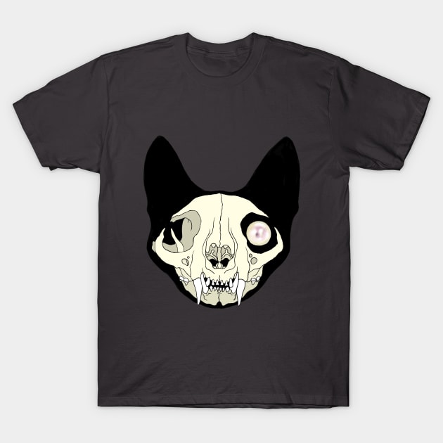 Cat Skull With Pearl T-Shirt by Tinker and Bone Studio